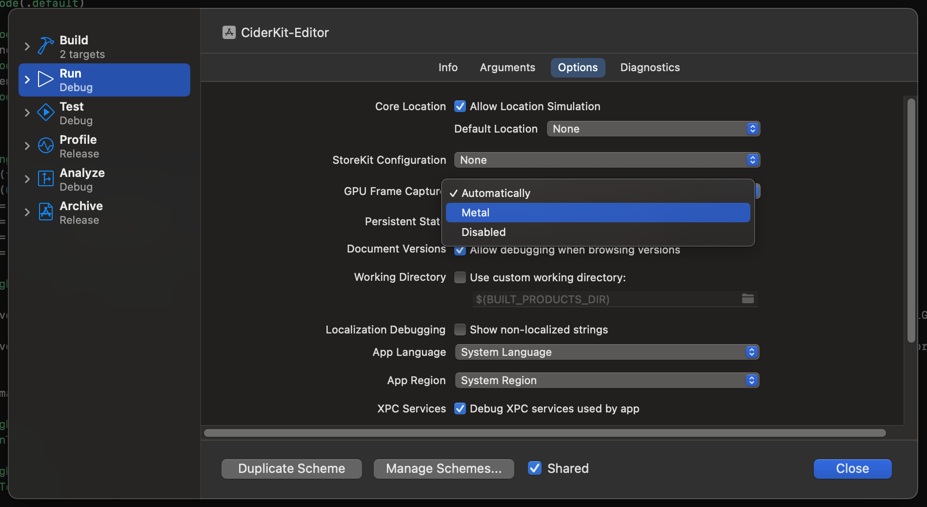 GPU Frame Capture Setting